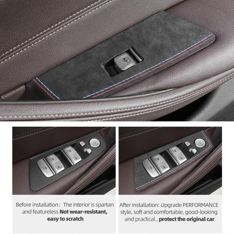 כיסויי אלקנטרה לכפתורי החלונות – BMW סדרה 5 G30 / G38 (2018–2023)
