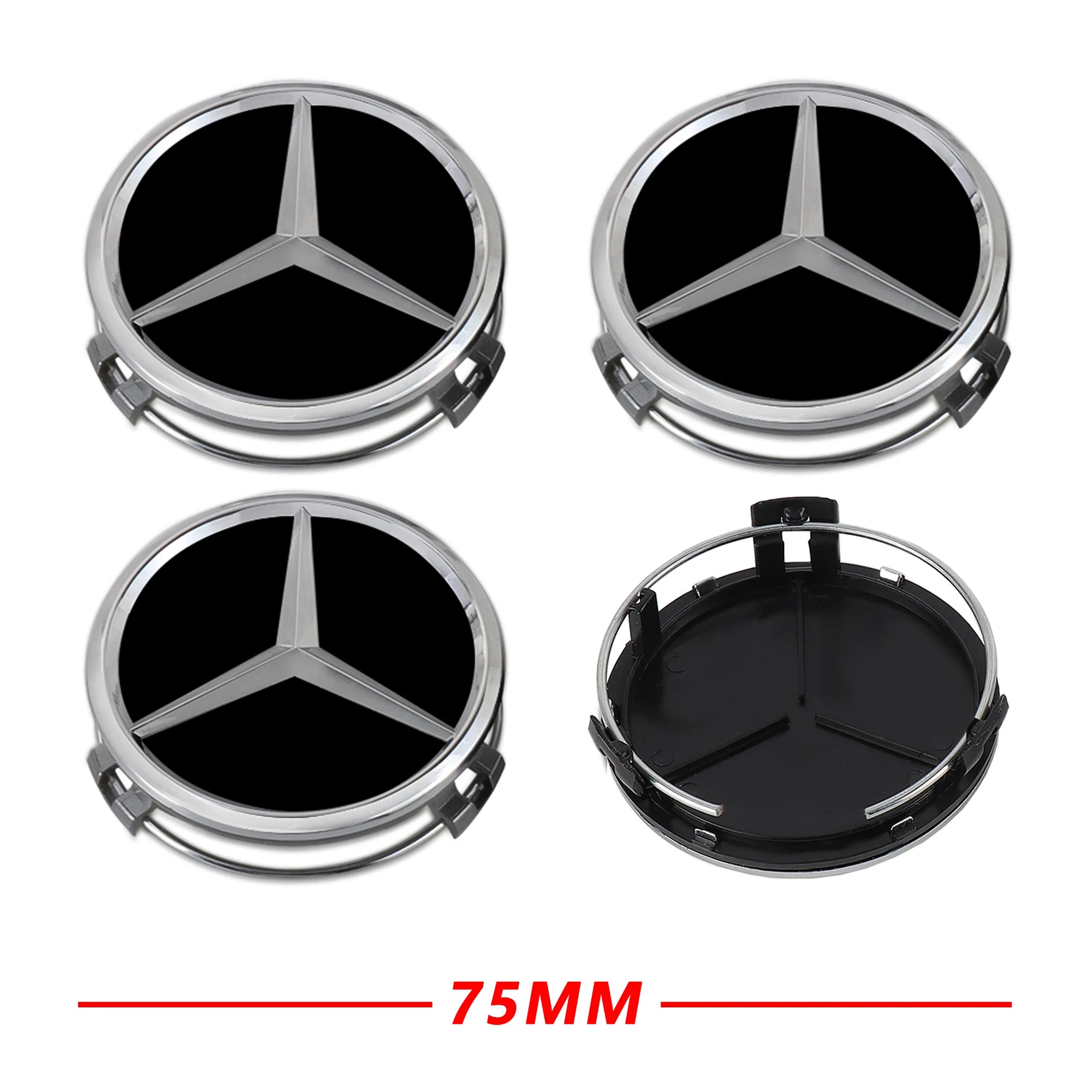 סט 4 מכסי מרכז מקוריים בסגנון Mercedes-Maybach – קוטר 75 מ"מ