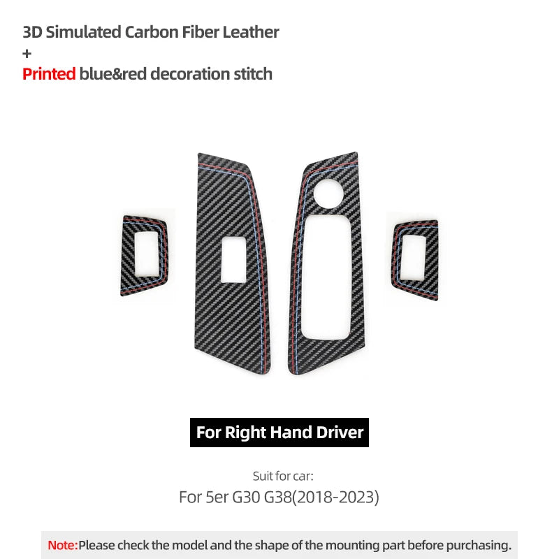 כיסויי אלקנטרה לכפתורי החלונות – BMW סדרה 5 G30 / G38 (2018–2023)