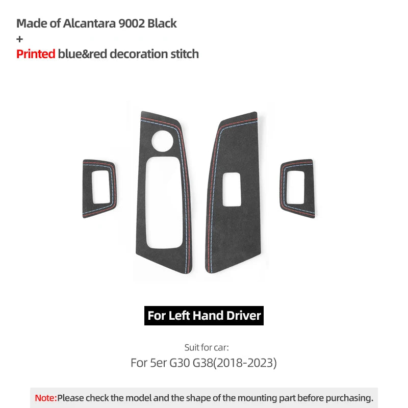 כיסויי אלקנטרה לכפתורי החלונות – BMW סדרה 5 G30 / G38 (2018–2023)