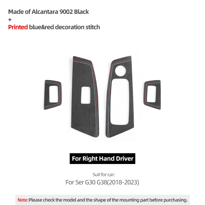 כיסויי אלקנטרה לכפתורי החלונות – BMW סדרה 5 G30 / G38 (2018–2023)